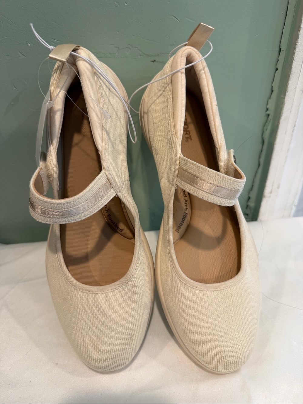 Breathable Cream Mary Jane Flats with Adjustable Strap